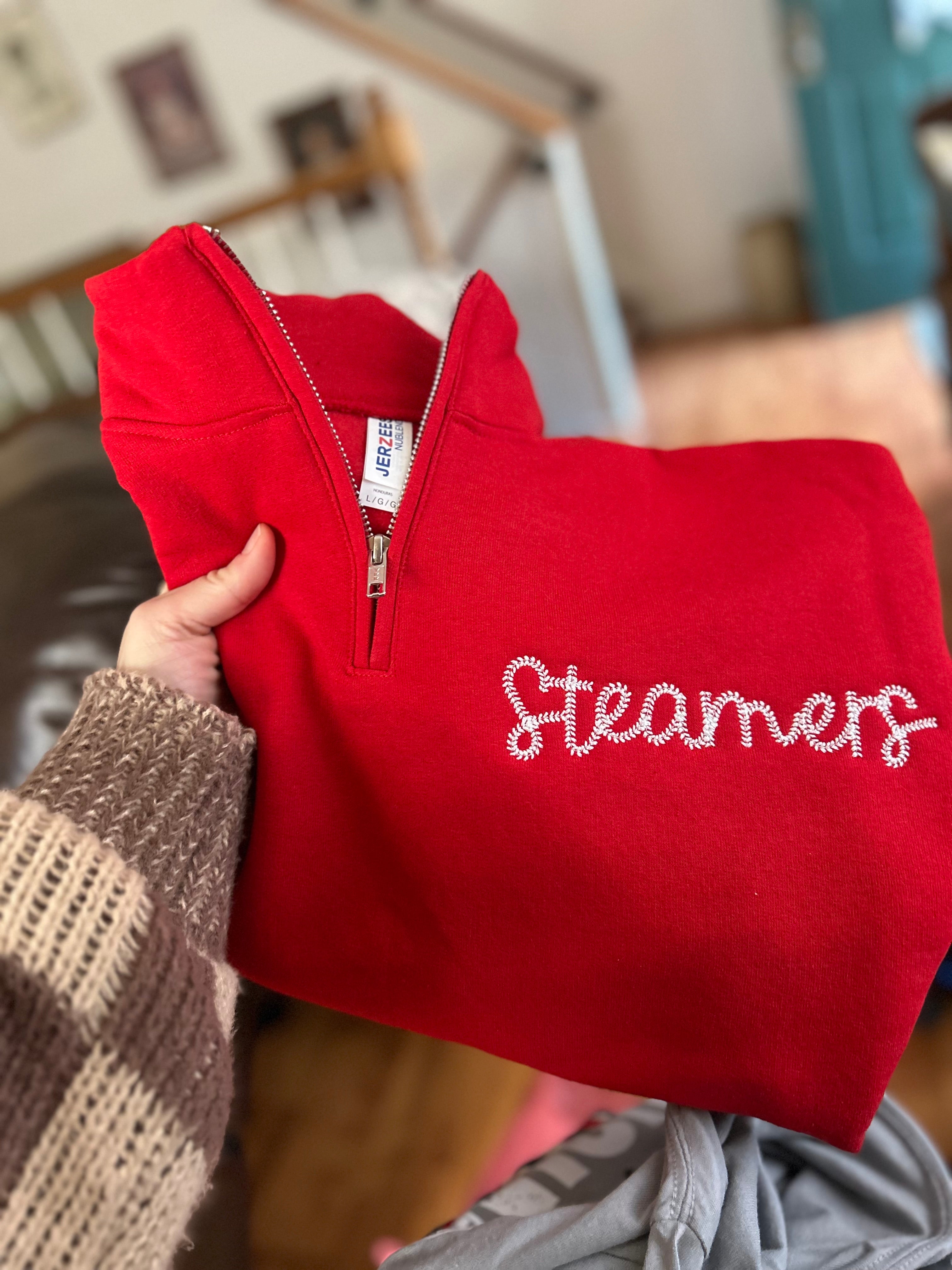 Jerzee's Quarter Zip with Baseball Stitch Team Name