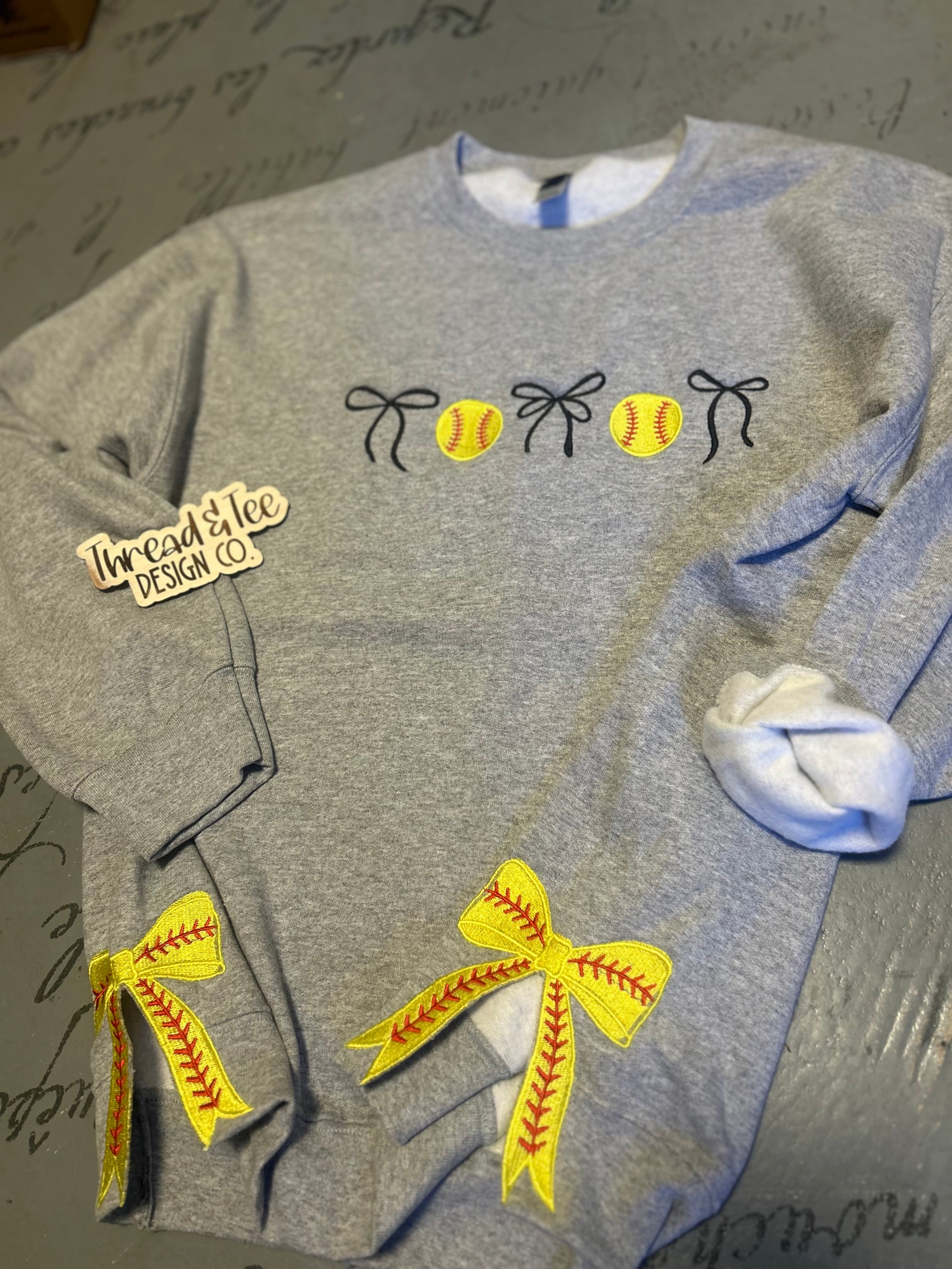 Softball Bow Embroidered Sweatshirt